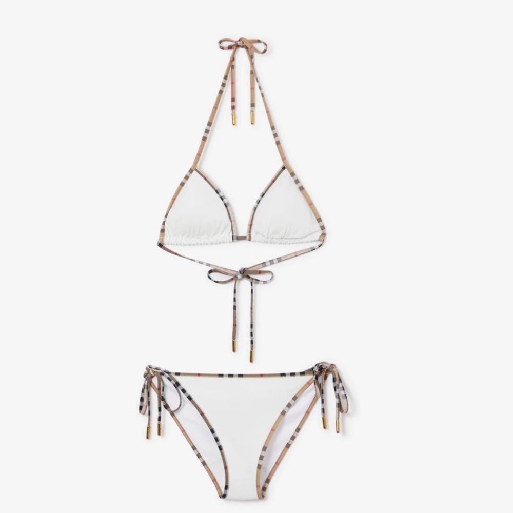 Burberry White Bikini with Check Trim